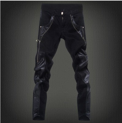 Autumn And Winter Black Men's Performance Leather Pants