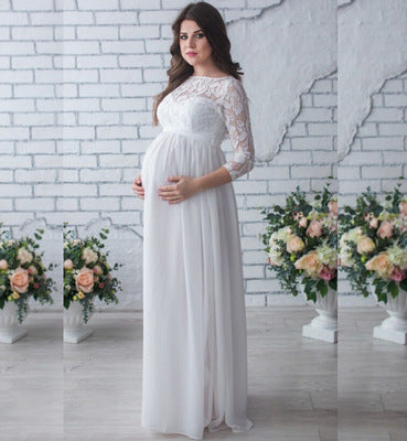 Lace Stitching Chiffon Mopping Long Maternity Dress