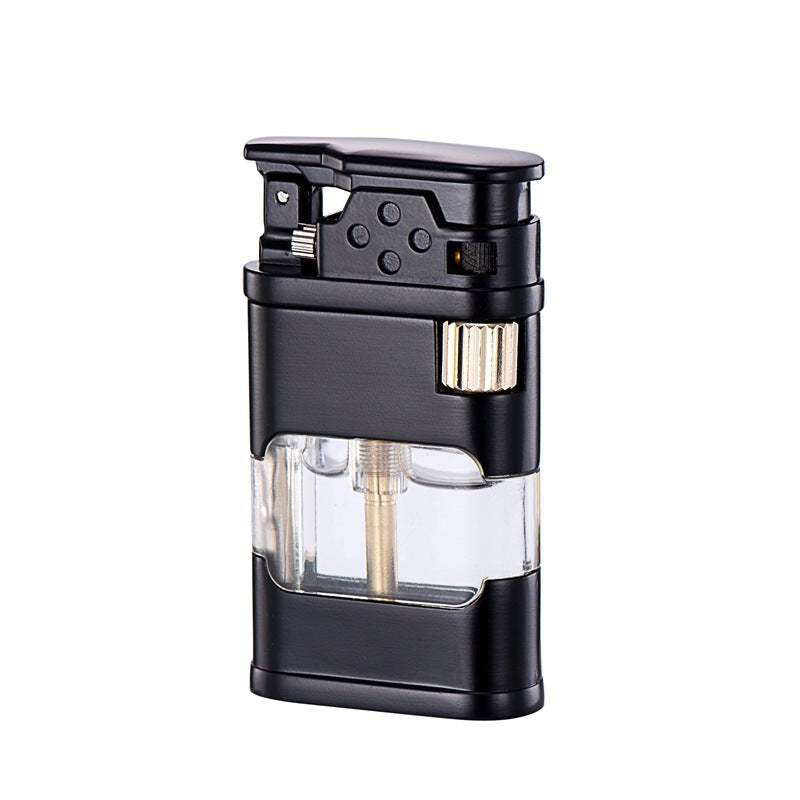 Retro Direct-fire Aerated Lighter Transparent Oil Bin Lighter With Light