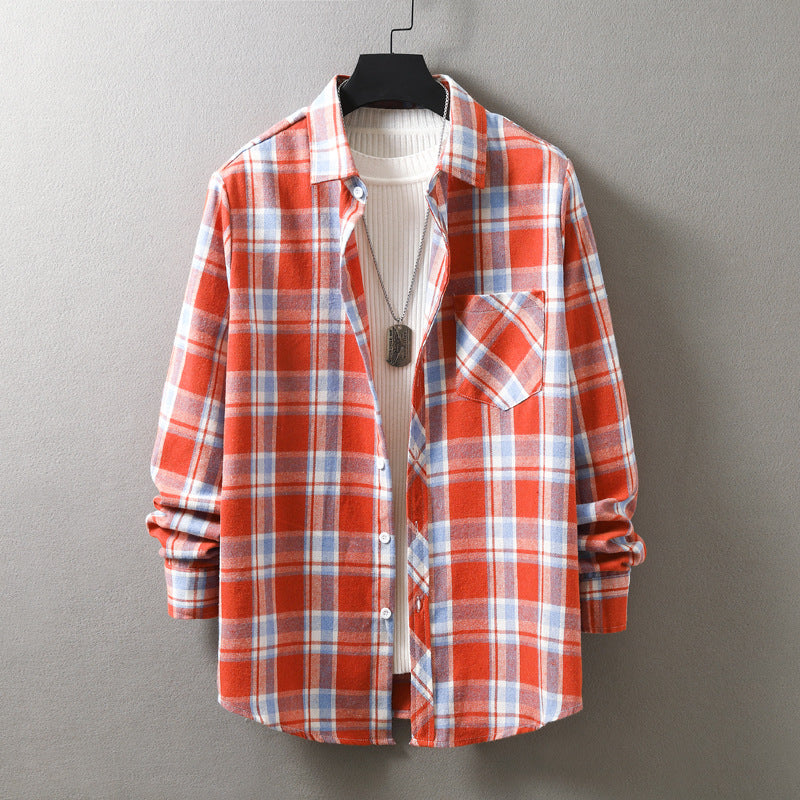 Fashion Casual Plaid Shirt Korean Style Loose Men's Long Sleeve Shirt