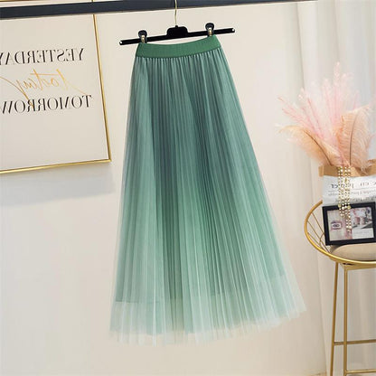 Spring And Summer Starry Sky Gradient Mesh Women's Mid-length Slimming Pleated Skirt