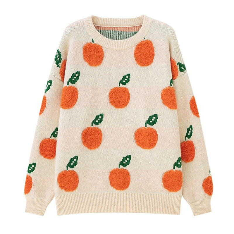 Casual Orange Round Neck Long Sleeve Knitted Pullover