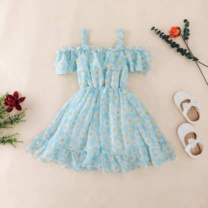 Summer Girl's Floral Suspender Princess Dress