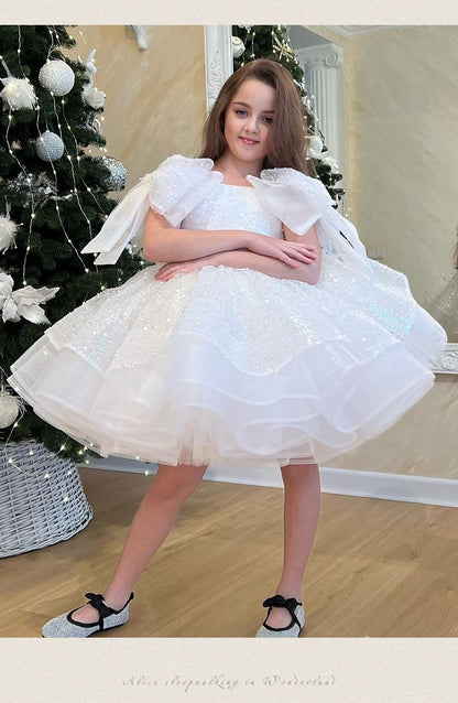 Girls' White Birthday Party Formal Dress Skirt