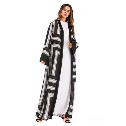 Muslim Stripe Loose Lace Cardigan Robe Female - Glamour Gale