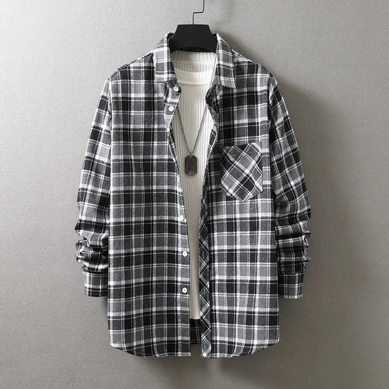 Fashion Casual Plaid Shirt Korean Style Loose Men's Long Sleeve Shirt