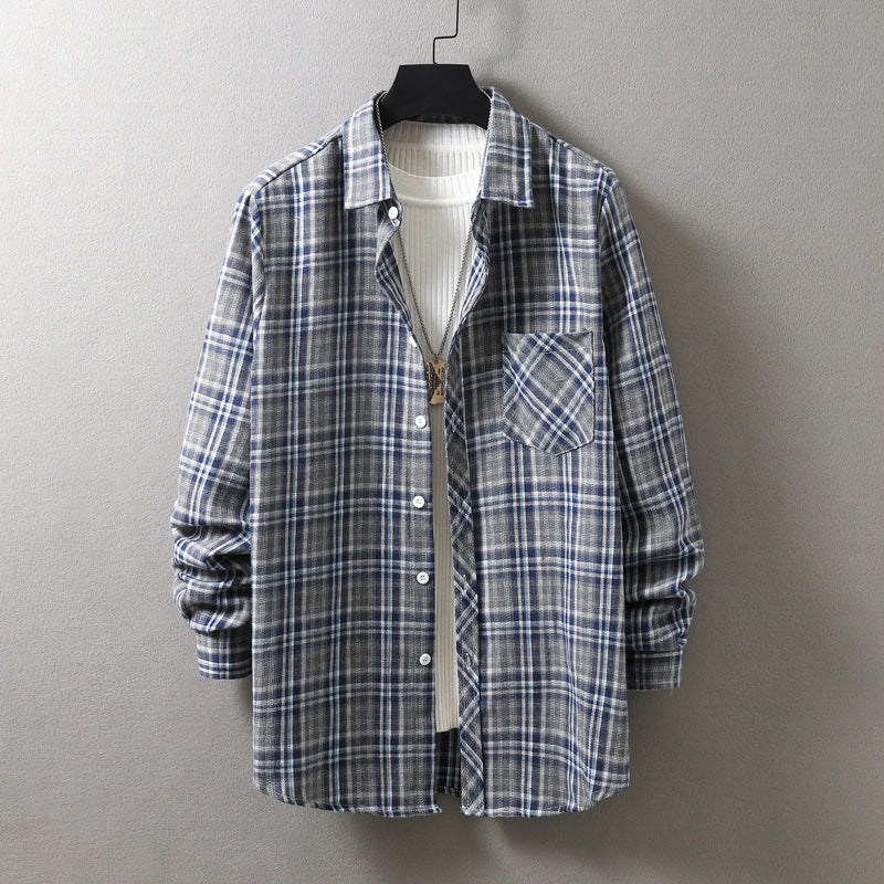 Fashion Casual Plaid Shirt Korean Style Loose Men's Long Sleeve Shirt