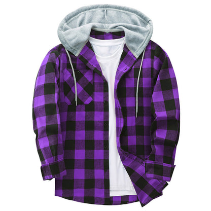 Hooded Plaid Shirt Men's Casual - Glamour Gale