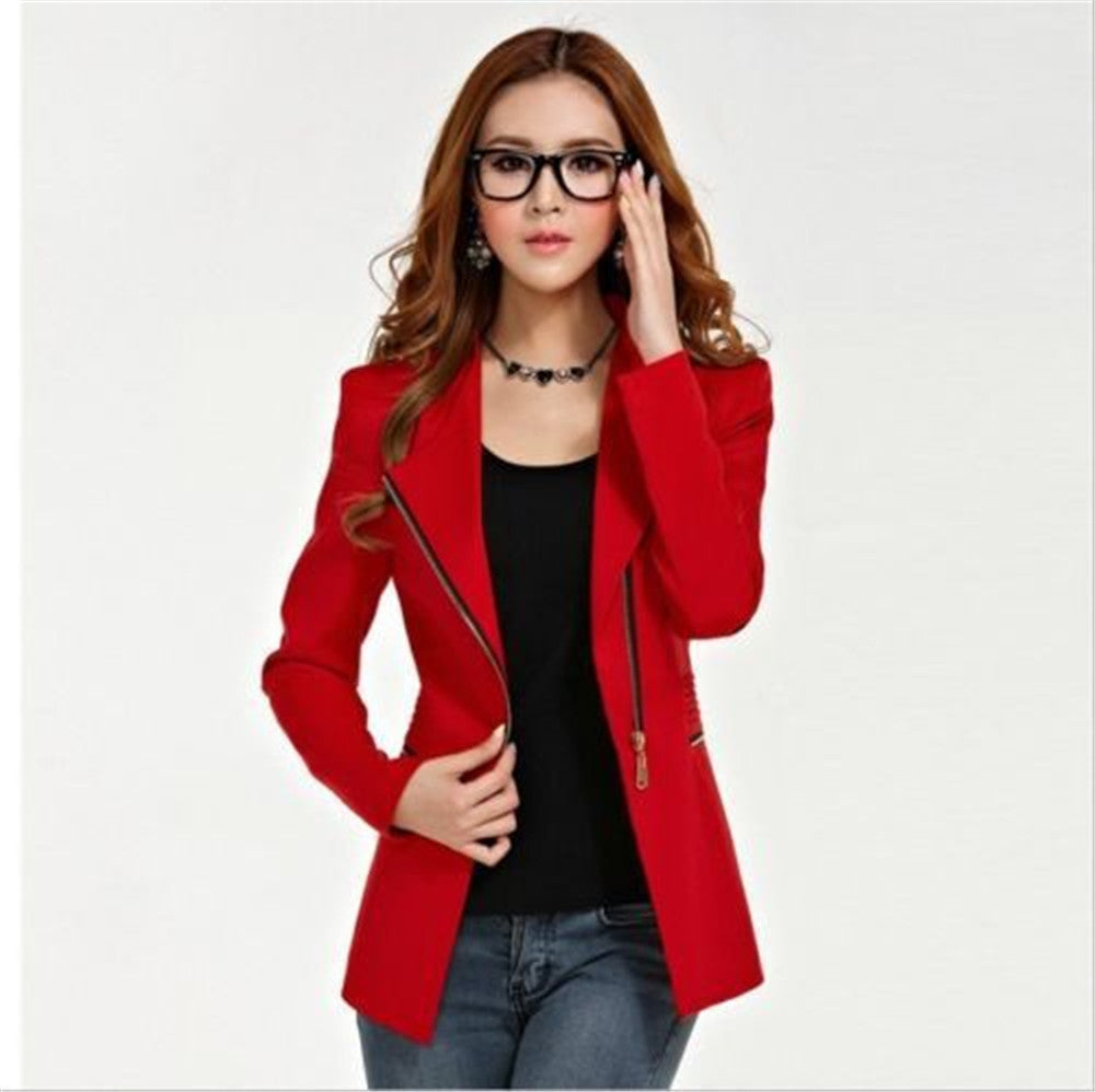 Women's Fashion Solid Color Zip Slim Fit Blazer