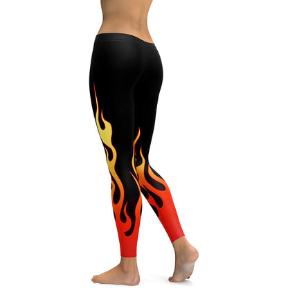 Gradient Flame Print Ladies Breathable Sports Yoga Leggings