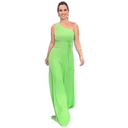 Solid Color One Shoulder Waist Wide Leg Flared Pants