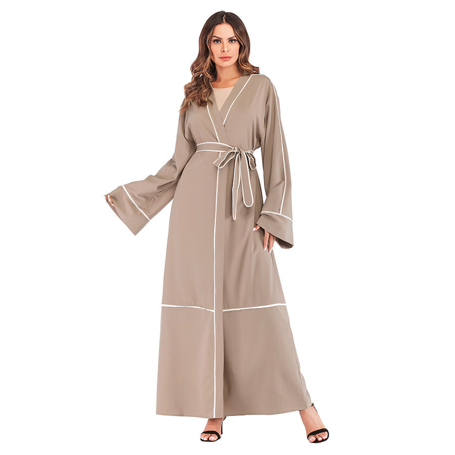 Contrast Striped Cardigan Muslim Robe