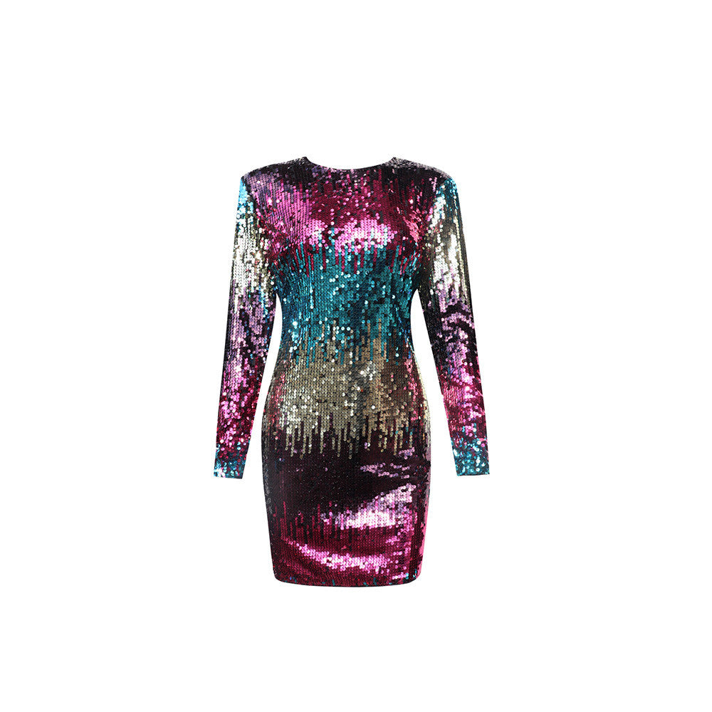 Women's Temperament Colorful Sequin Pack Hip Dress