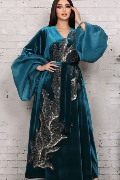 Long Robe Gold Velvet Dress - Glamour Gale