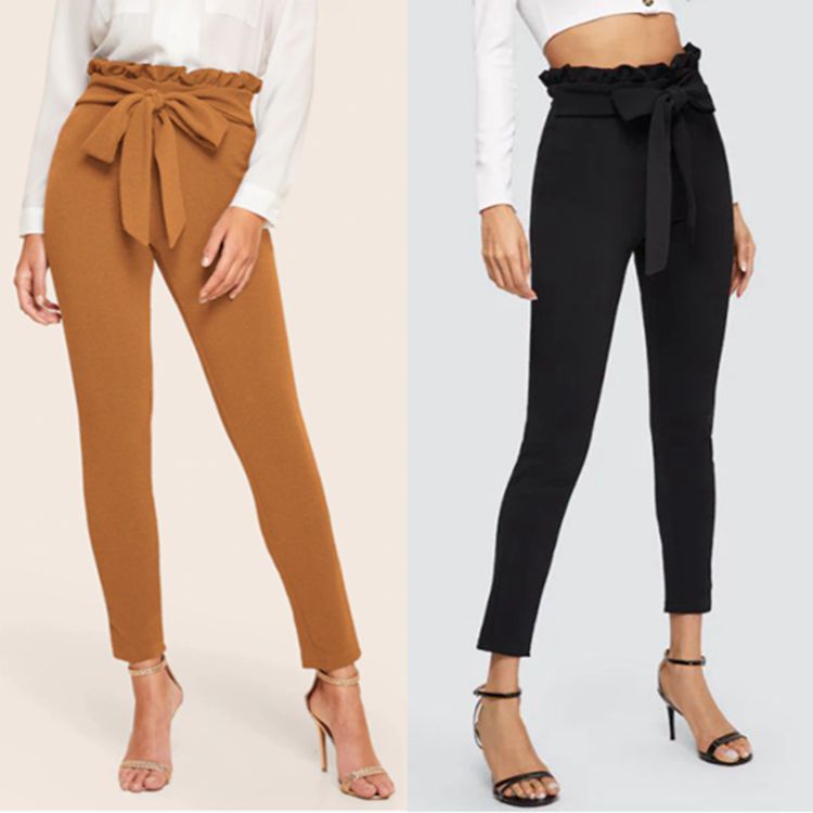 Cropped Trousers Orange Paper Bag Belt Leggings