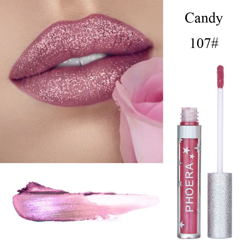 PHOERA - Moisturizing Candy Color Lip Gloss Waterproof Glitter Liquid Lipstick Long Lasting Makeup Lipstick