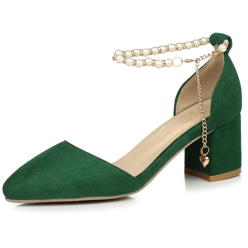 High Heel Sandals Green Suede Pearl Toe Sandals