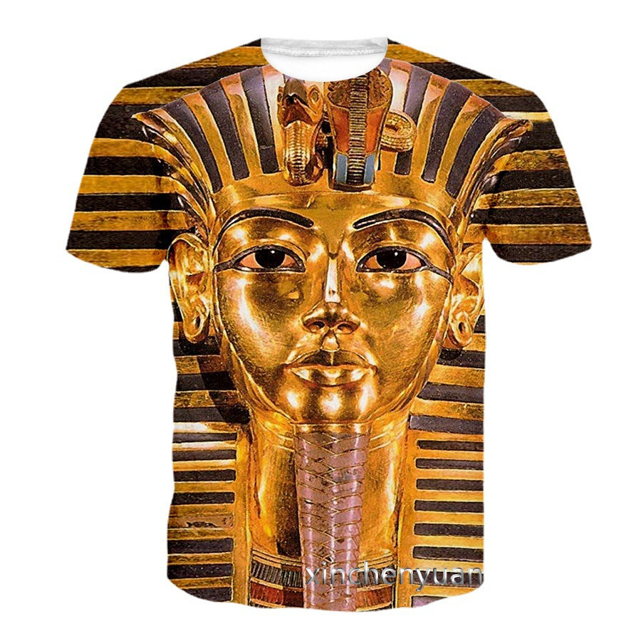 3D Digital Printing Egyptian Pharaoh Round Neck Short Sleeve