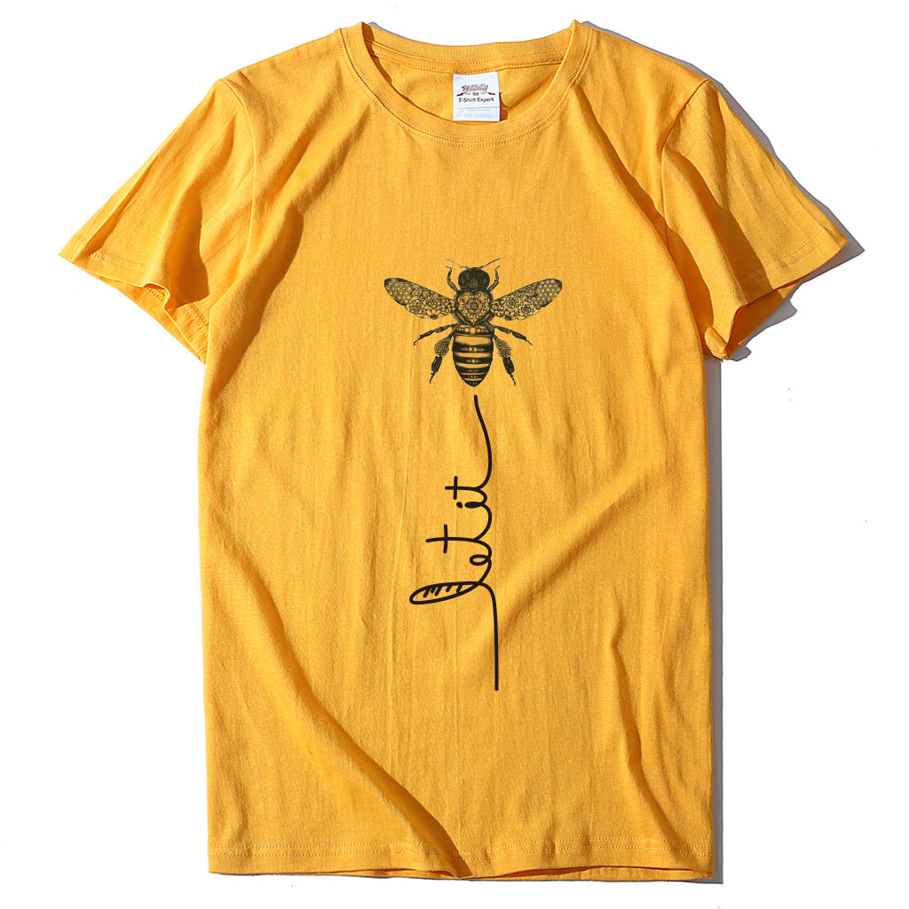 Bee And Letter Print Pattern Women's Loose T-shirt