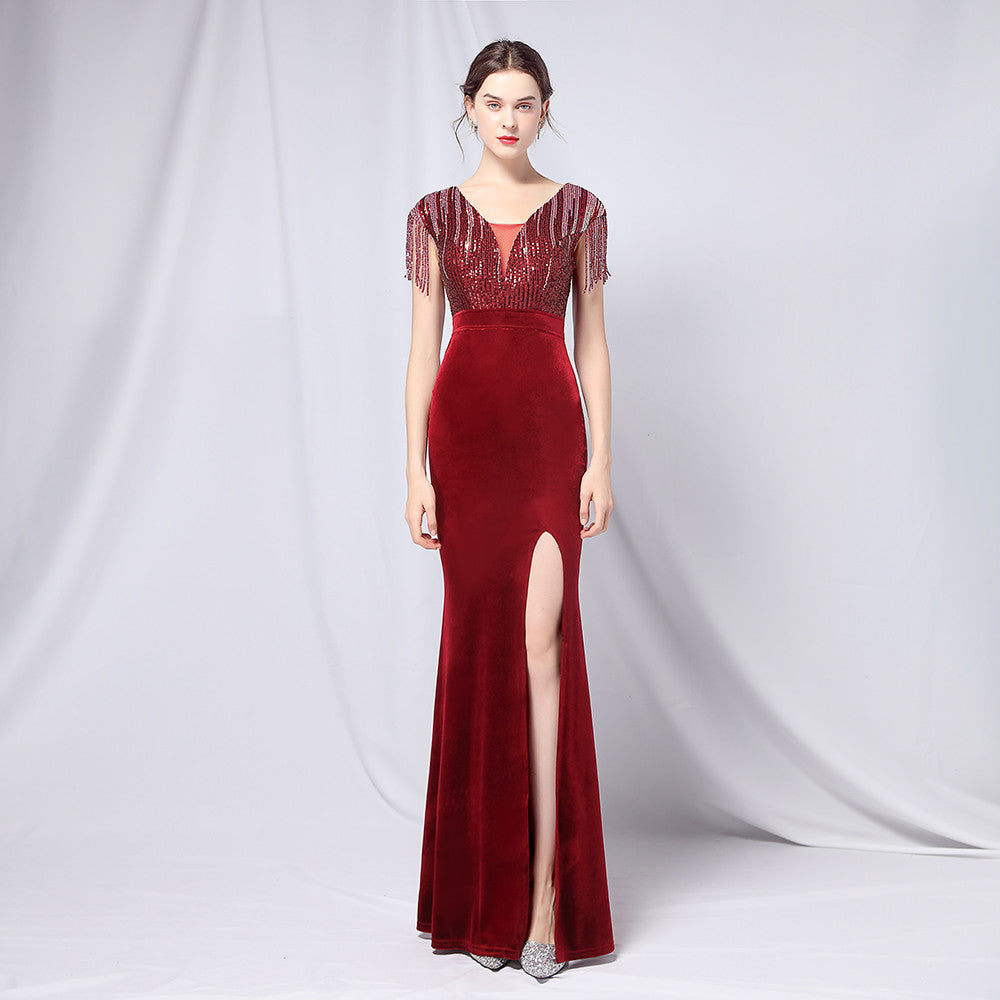 One-shoulder Banquet Evening Dress Skirt Company Annual Meeting Feminine Long Split