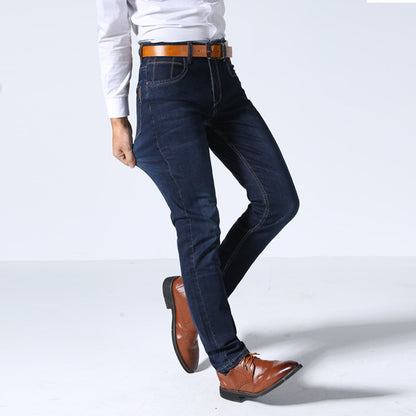 Straight slim business denim trousers