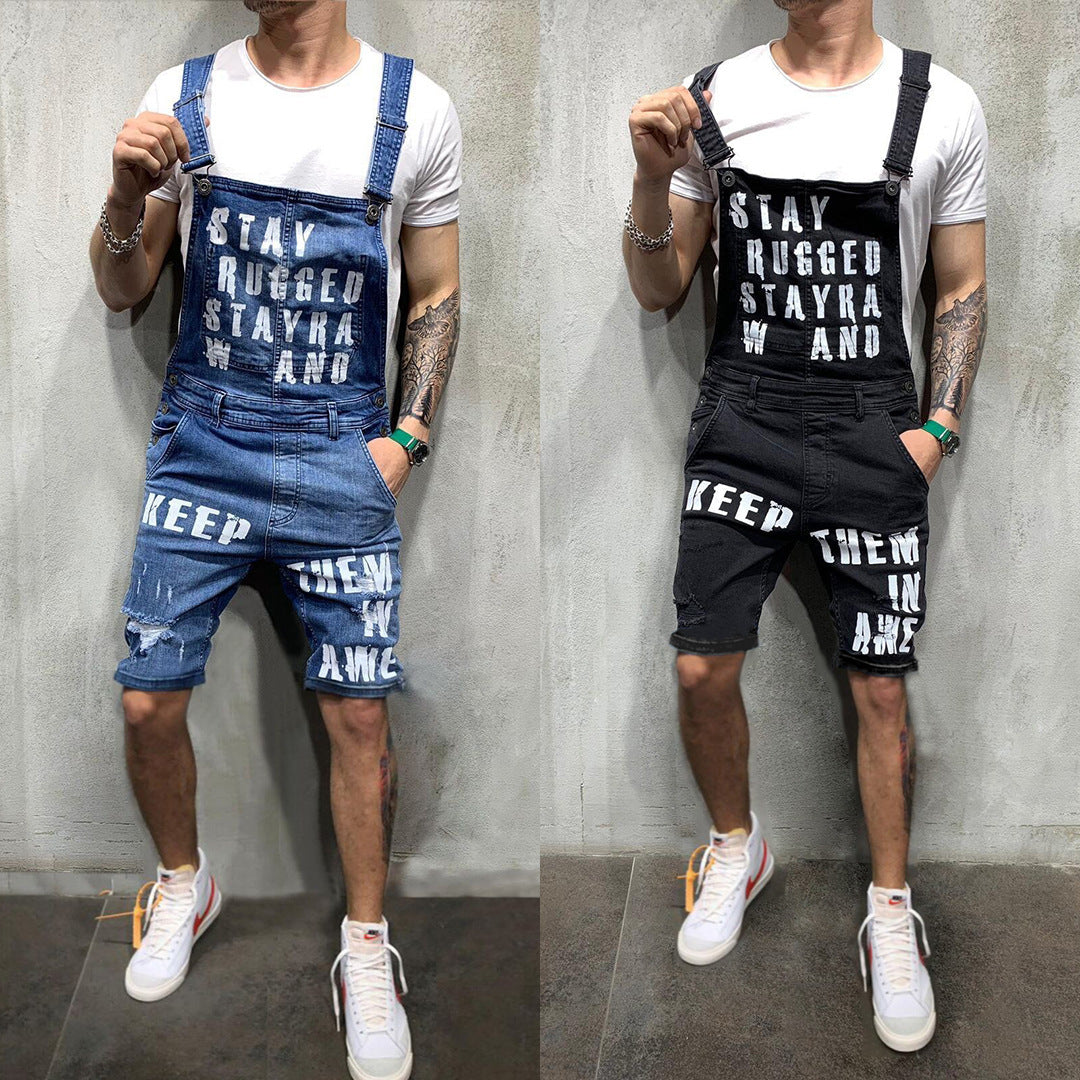 Men's braces ripped jeans jumpsuit men pants - Glamour Gale