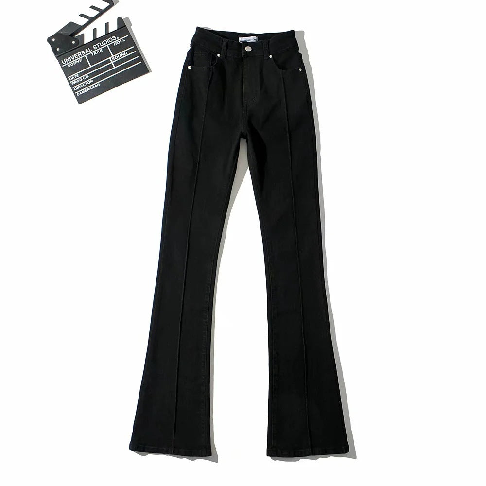 European And American Retro High Waist Bootcut Pants Back Waist Hollow-out Middle Seam Design