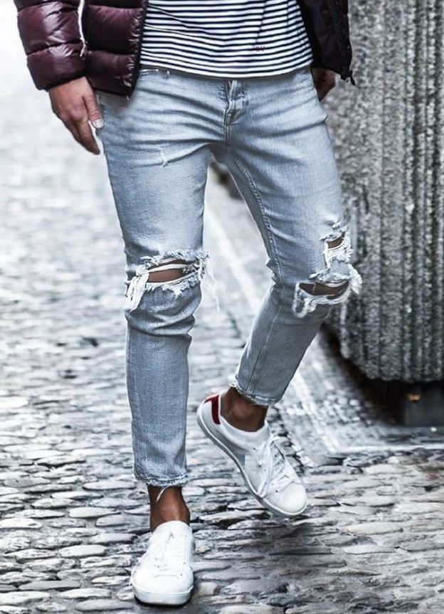 New Ripped Skinny Jeans mens Streetwear