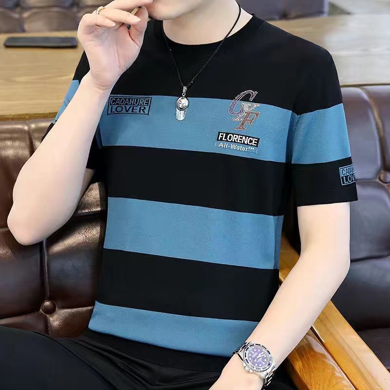 Thin Short-sleeved T-shirt Male Striped T-shirt Youth Men's Clothing