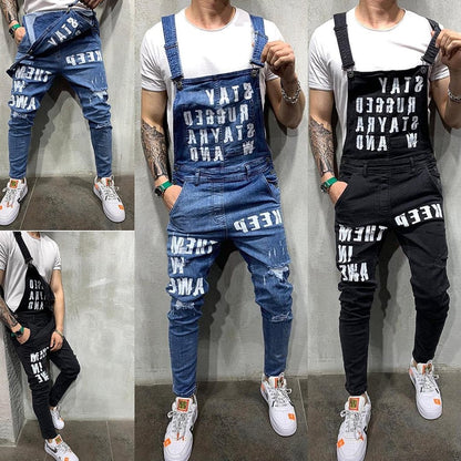 Men's braces ripped jeans jumpsuit men pants - Glamour Gale