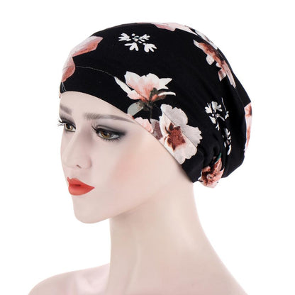 Flower Edging Cap, Satin Lining, Night Cap, Hood, Turban, Night Cap, Satin Floral Print, Hair Loss