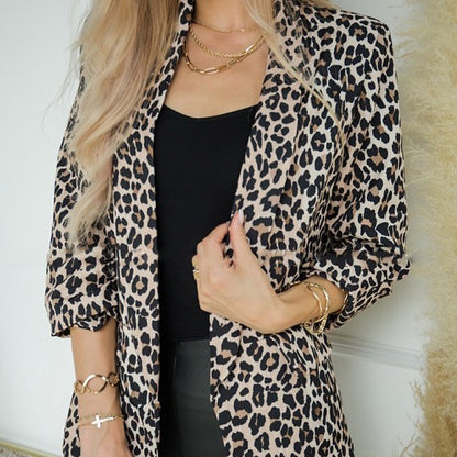 New Leopard Print Long Sleeve Blazer Ladies Jacket