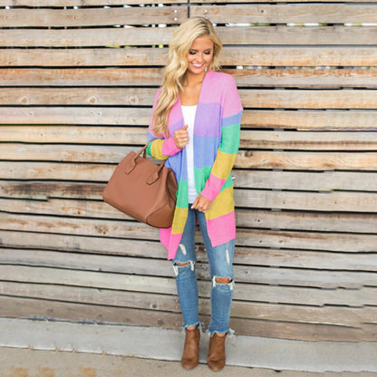 Colorful rainbow stitching cardigan