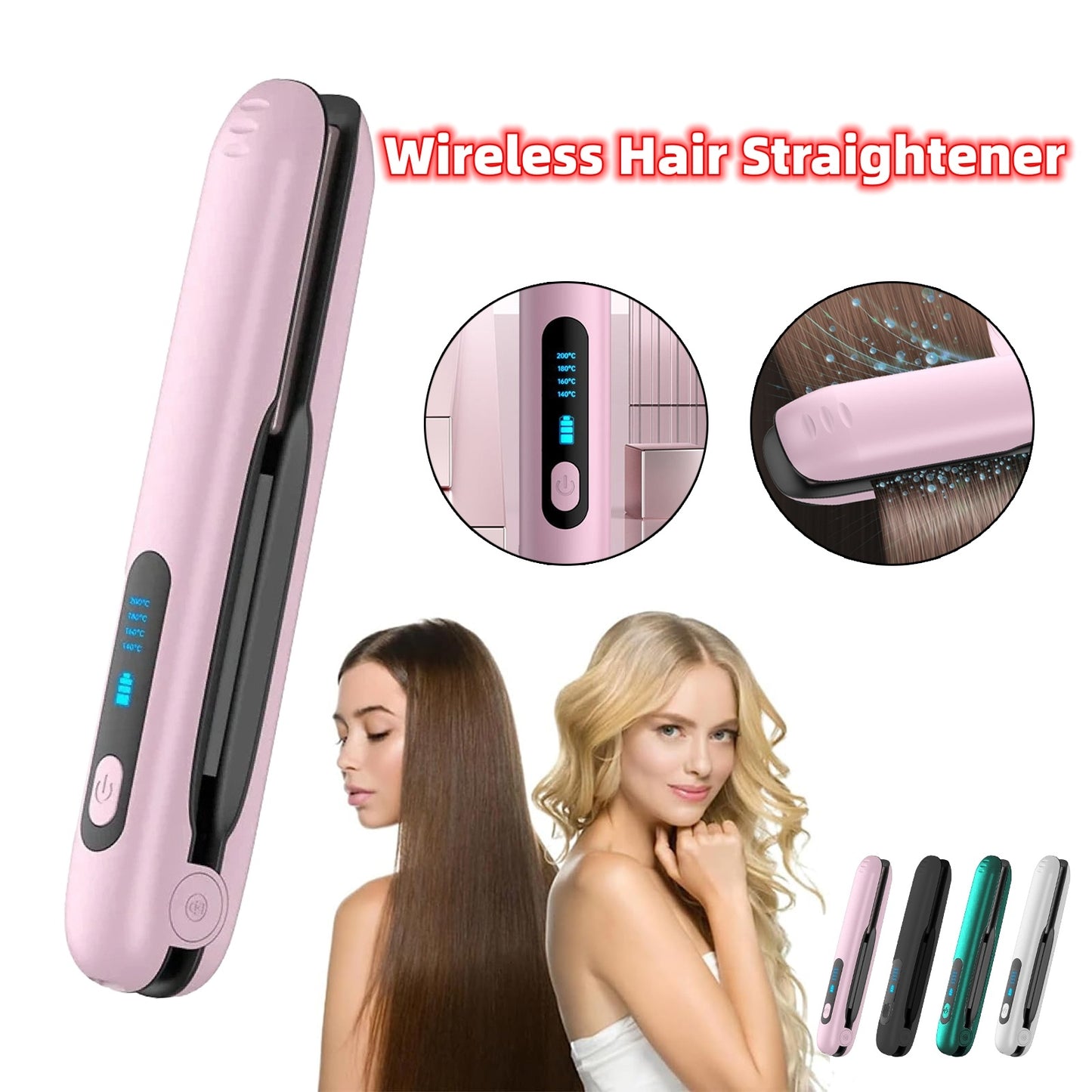 Cordless Hair Straightener Flat Iron Mini 2 IN 1 Roller USB 5000mAh Max 200 Degree Portable Cordless Curler 4 Levels Dry And Wet Uses