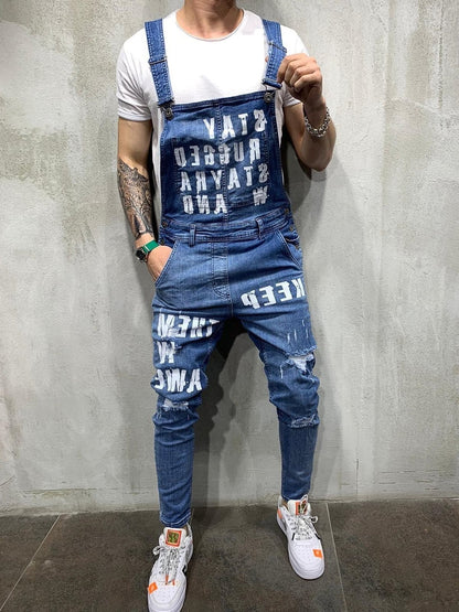 Men's braces ripped jeans jumpsuit men pants - Glamour Gale