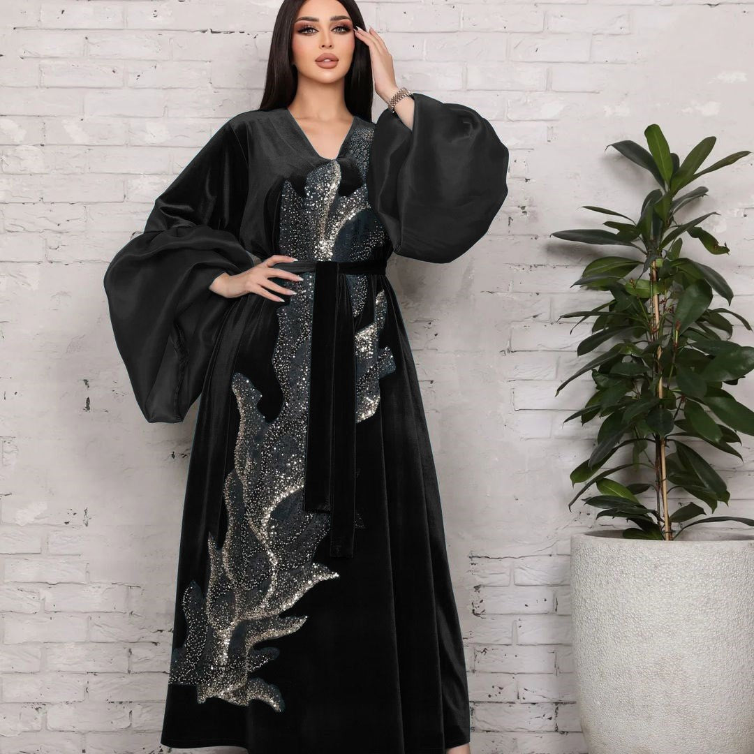 Long Robe Gold Velvet Dress - Glamour Gale