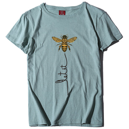 Bee And Letter Print Pattern Women's Loose T-shirt