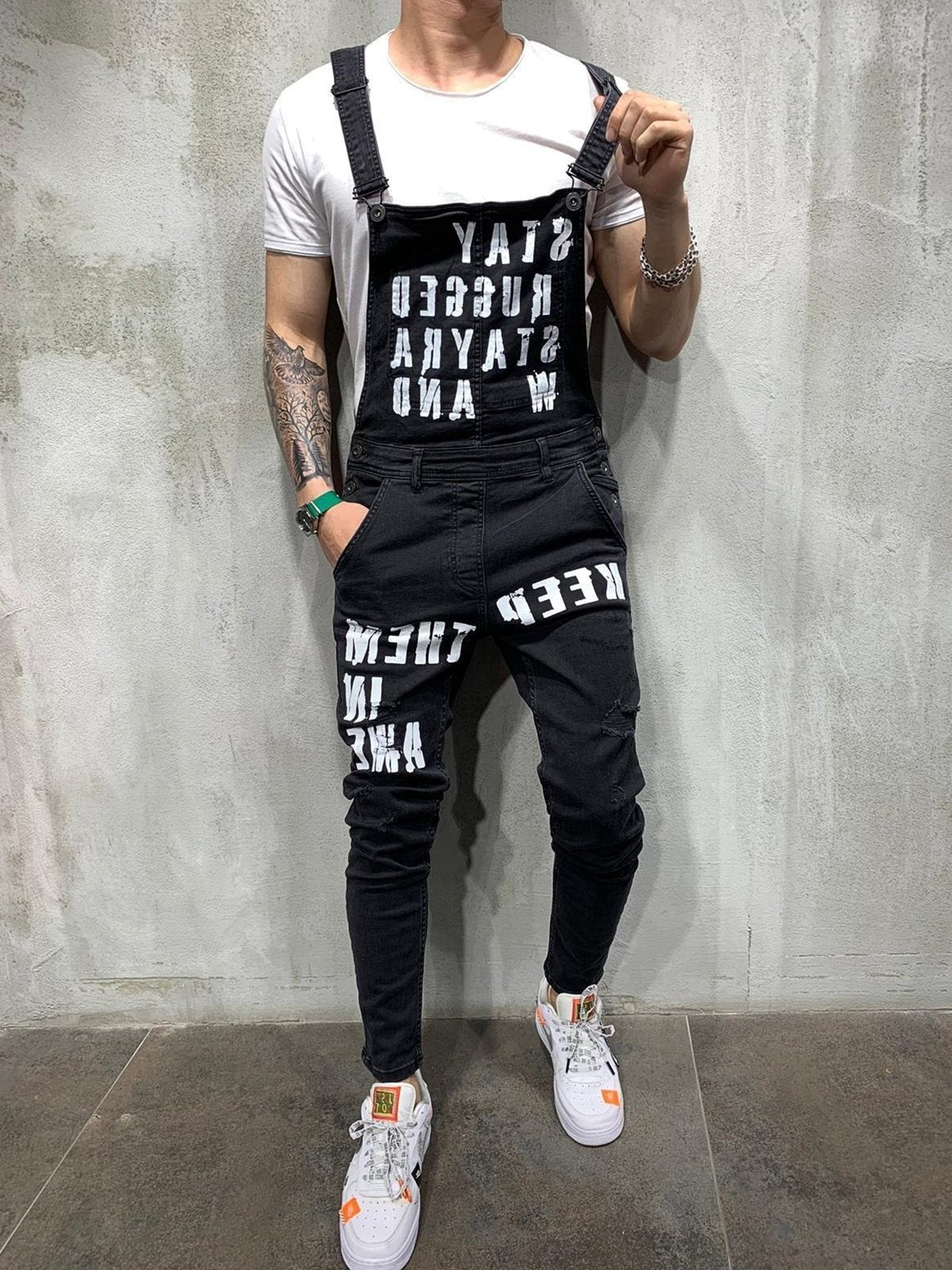 Men's braces ripped jeans jumpsuit men pants - Glamour Gale