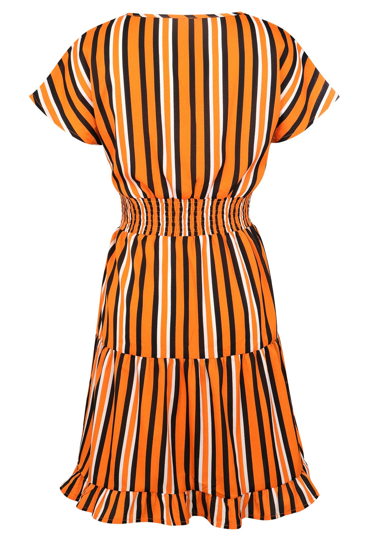 Multi-section stitching striped ruffle dress