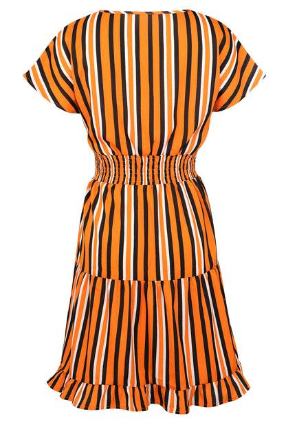 Multi-section stitching striped ruffle dress