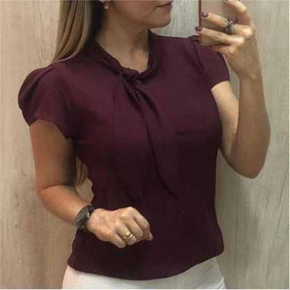 Ladies chiffon lace up short sleeve top