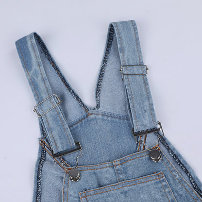 Ladies' Long Blue Jeans With Straps