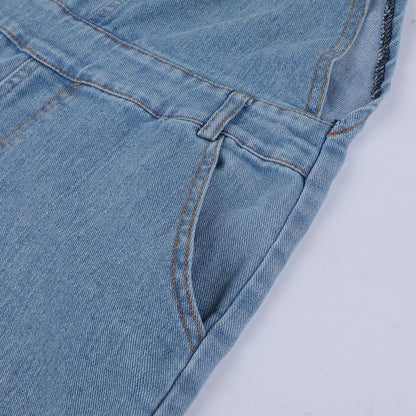 Ladies' Long Blue Jeans With Straps