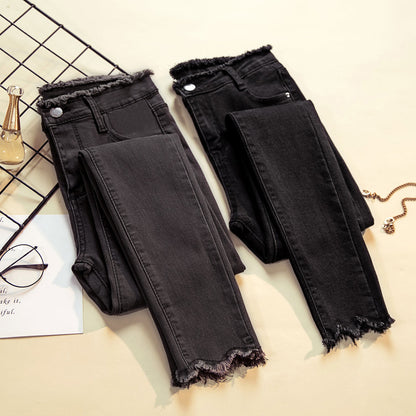 High Waist Elastic Trousers Jeans Women Ladies Pants