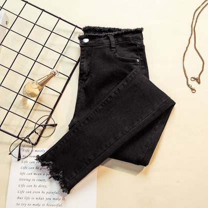 High Waist Elastic Trousers Jeans Women Ladies Pants