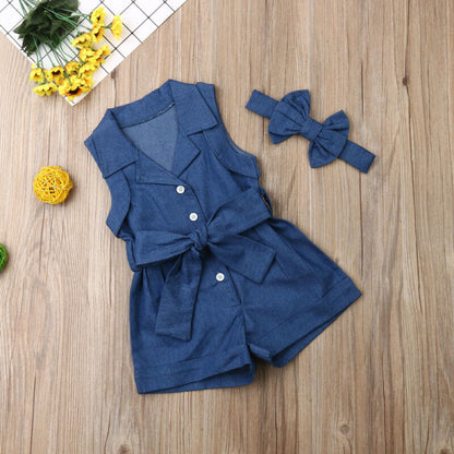 Pudcoco Kids Baby Girl Clothes Sleeveless Romper Denim - Glamour Gale