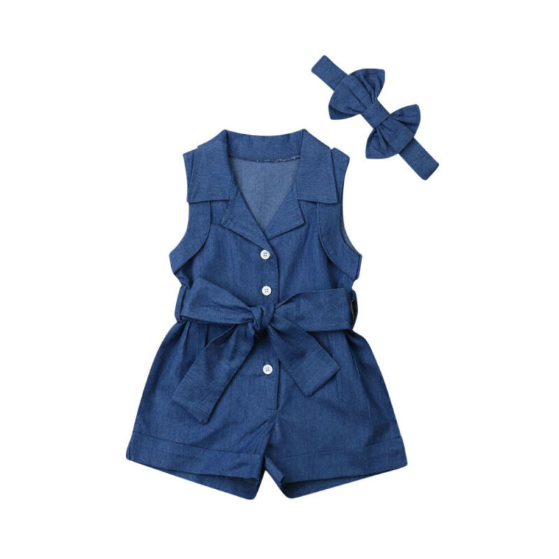 Pudcoco Kids Baby Girl Clothes Sleeveless Romper Denim - Glamour Gale