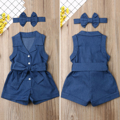 Pudcoco Kids Baby Girl Clothes Sleeveless Romper Denim - Glamour Gale