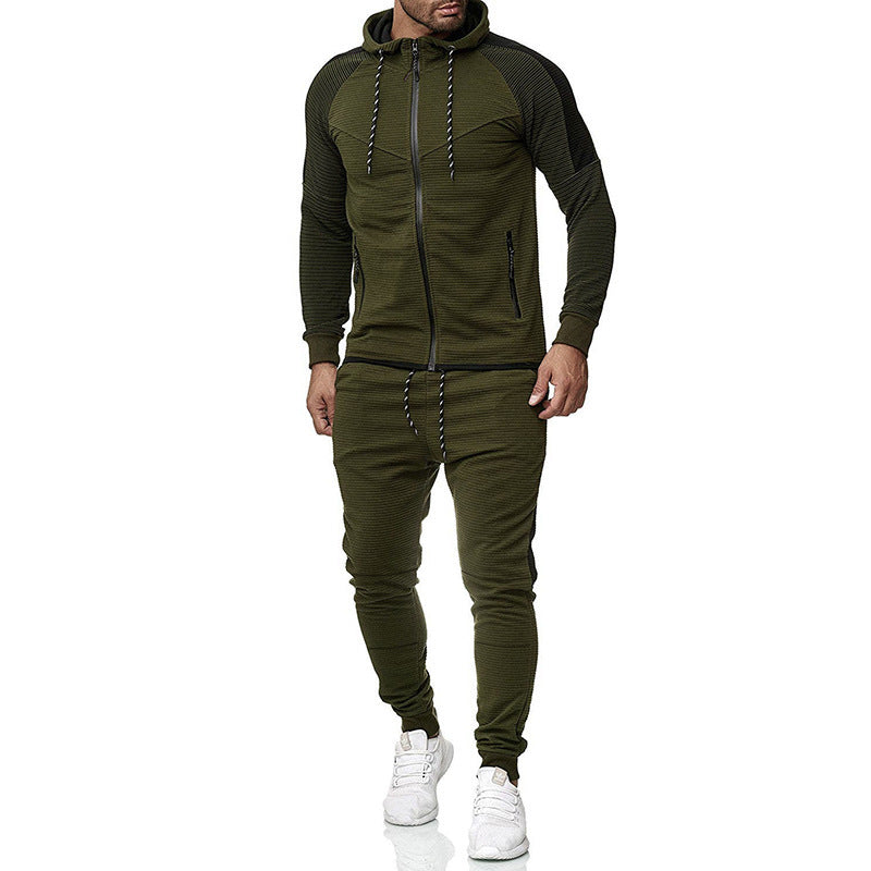 Men's Personalized Slim Striped Stitching Hooded Sweatpants Sweatpants