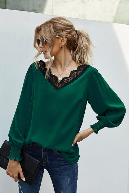 Lace V-neck Long-Sleeved Chiffon Shirt